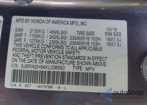 2019 Honda Cr-V Ex z USA, uszkodzony, nr VIN 5J6RW2H54KL036593